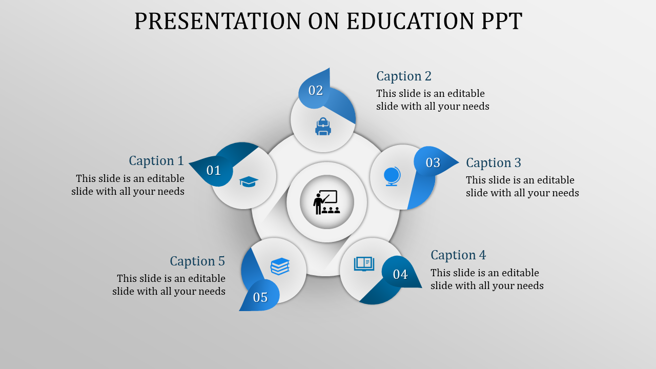 Awesome Education PowerPoint Template With Five Nodes